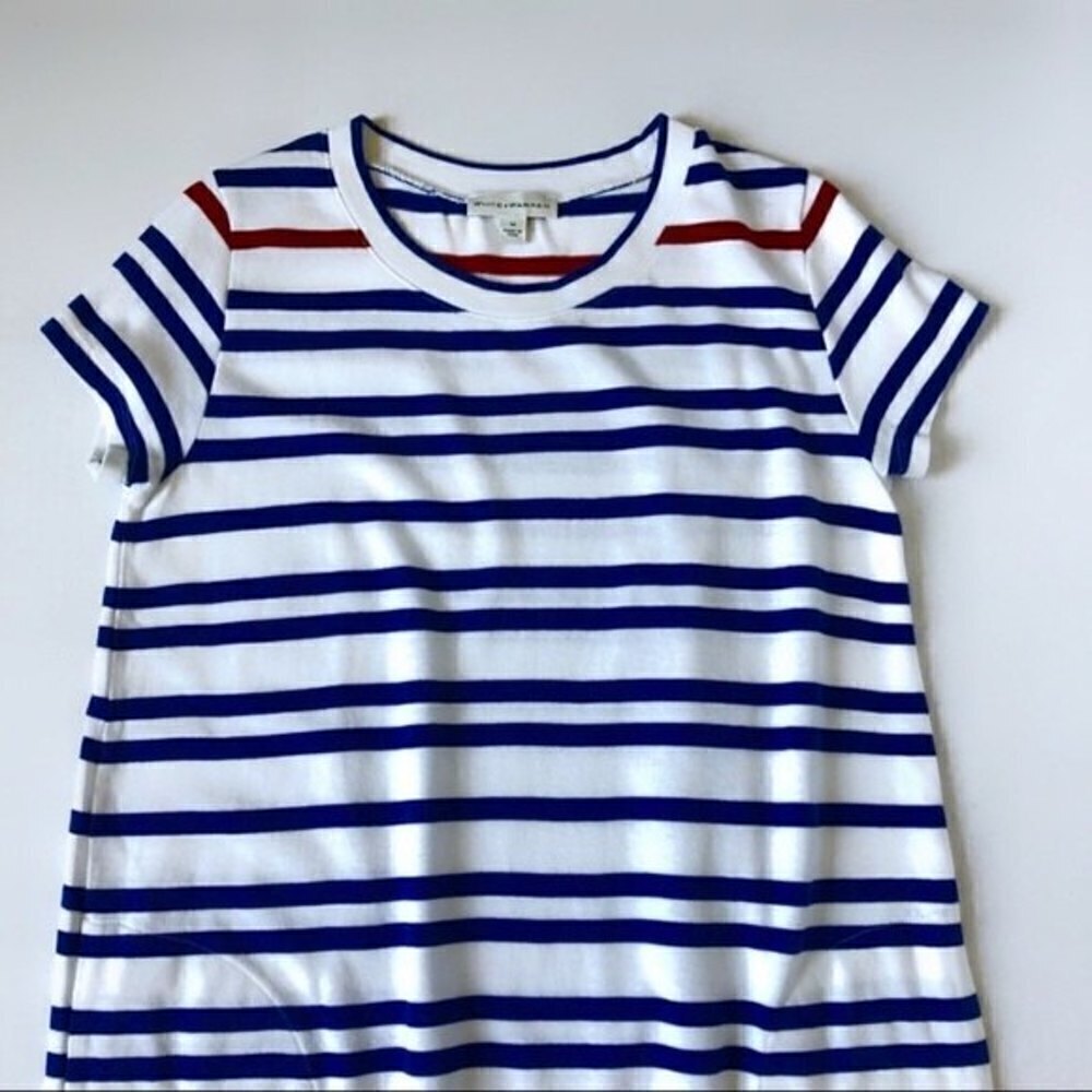 WHITE & Warren Striped Red White & Blue Cotton Popover Shirt Dress Relaxed M - Picture 4 of 11